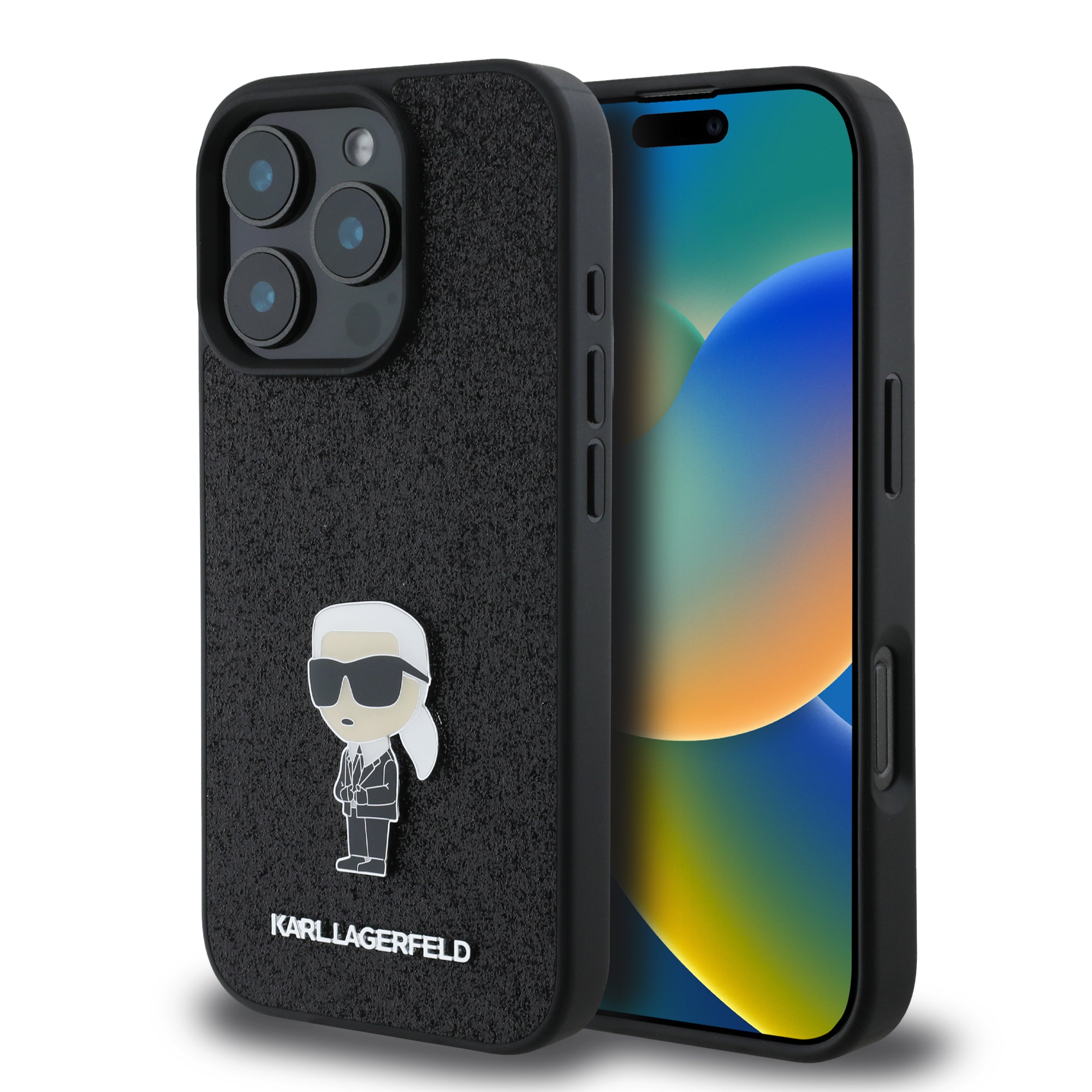 Karl Lagerfeld Ikonik Fixed Glitter Hard Case With Ikonik Metal Logo Θήκη Προστασίας Από Σιλικόνη – Iphone 16 Pro Max (Glitter Black – Klhcp16Xgknpsk) – Θήκη για κινητό από το PhoneBazaar.gr