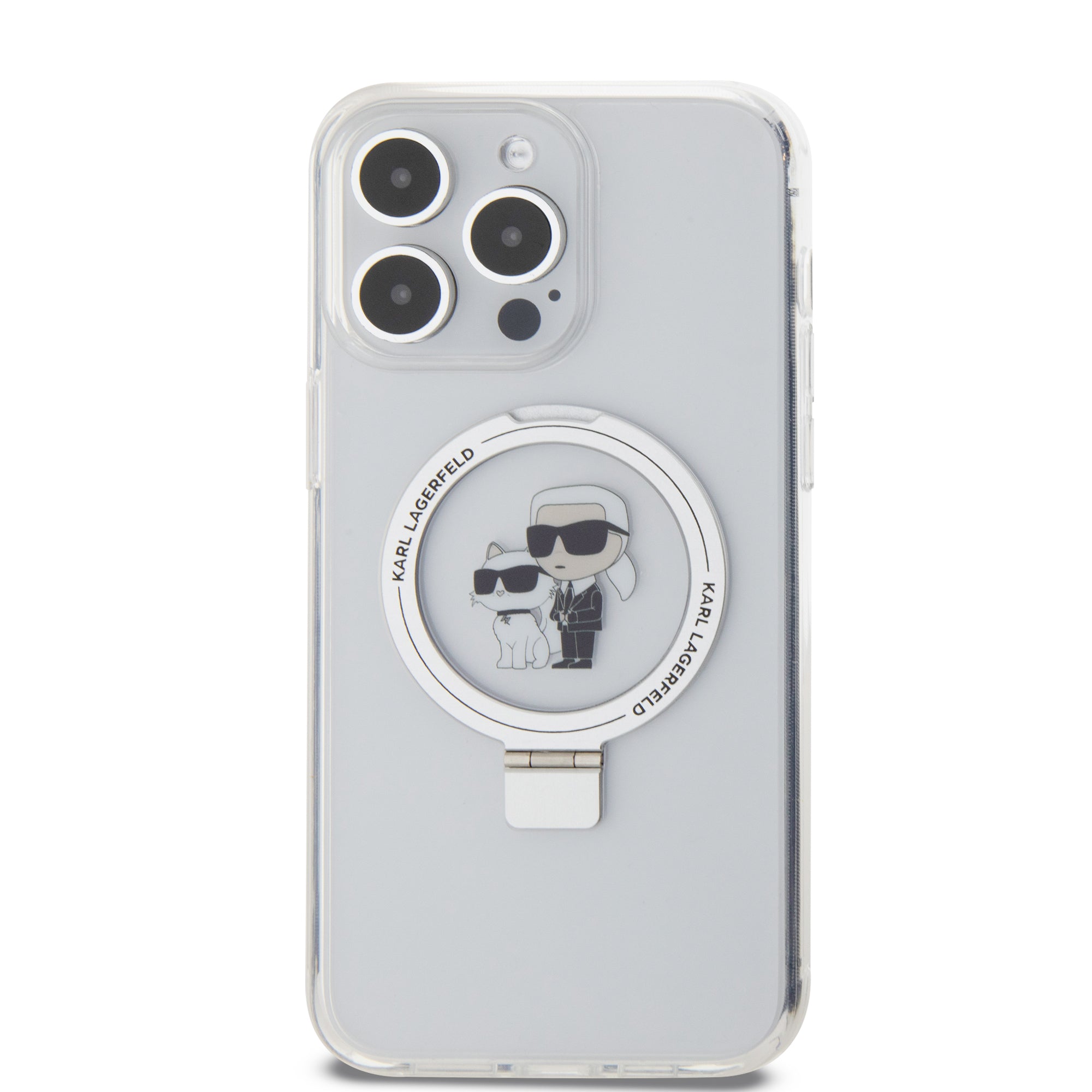 Karl Lagerfeld Magsafe Ringstand Case "Karl & Choupette's Head" Θήκη προστασίας από σκληρό πλαστικό για iPhone 15 Pro Max (Διάφανο – KLHMP15XHMRSKCH)