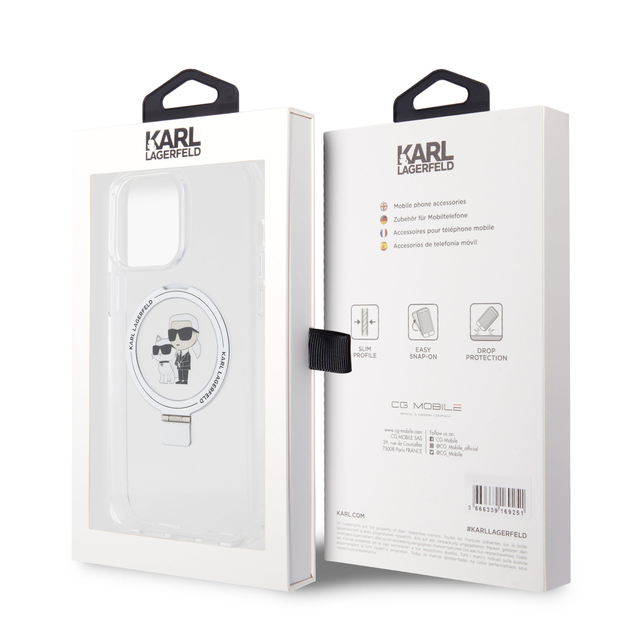 Karl Lagerfeld Magsafe Ringstand Case "Karl & Choupette's Head" Θήκη προστασίας από σκληρό πλαστικό για iPhone 15 Pro Max (Διάφανο – KLHMP15XHMRSKCH)