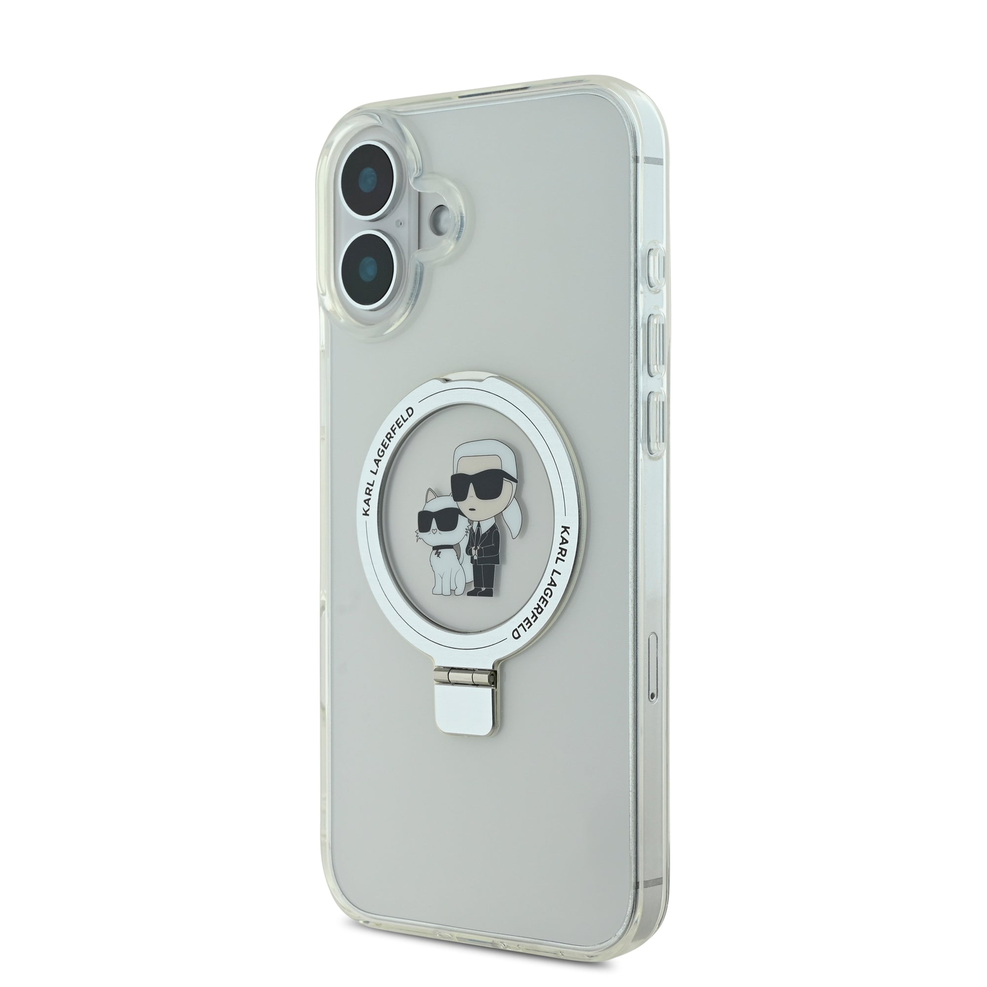 Karl Lagerfeld Magsafe Ringstand Case “Karl + Choupette's Head” Θήκη προστασίας από σκληρό πλαστικό για iPhone 16 Plus (Διάφανη – KLHMP16MHMRSKCH)