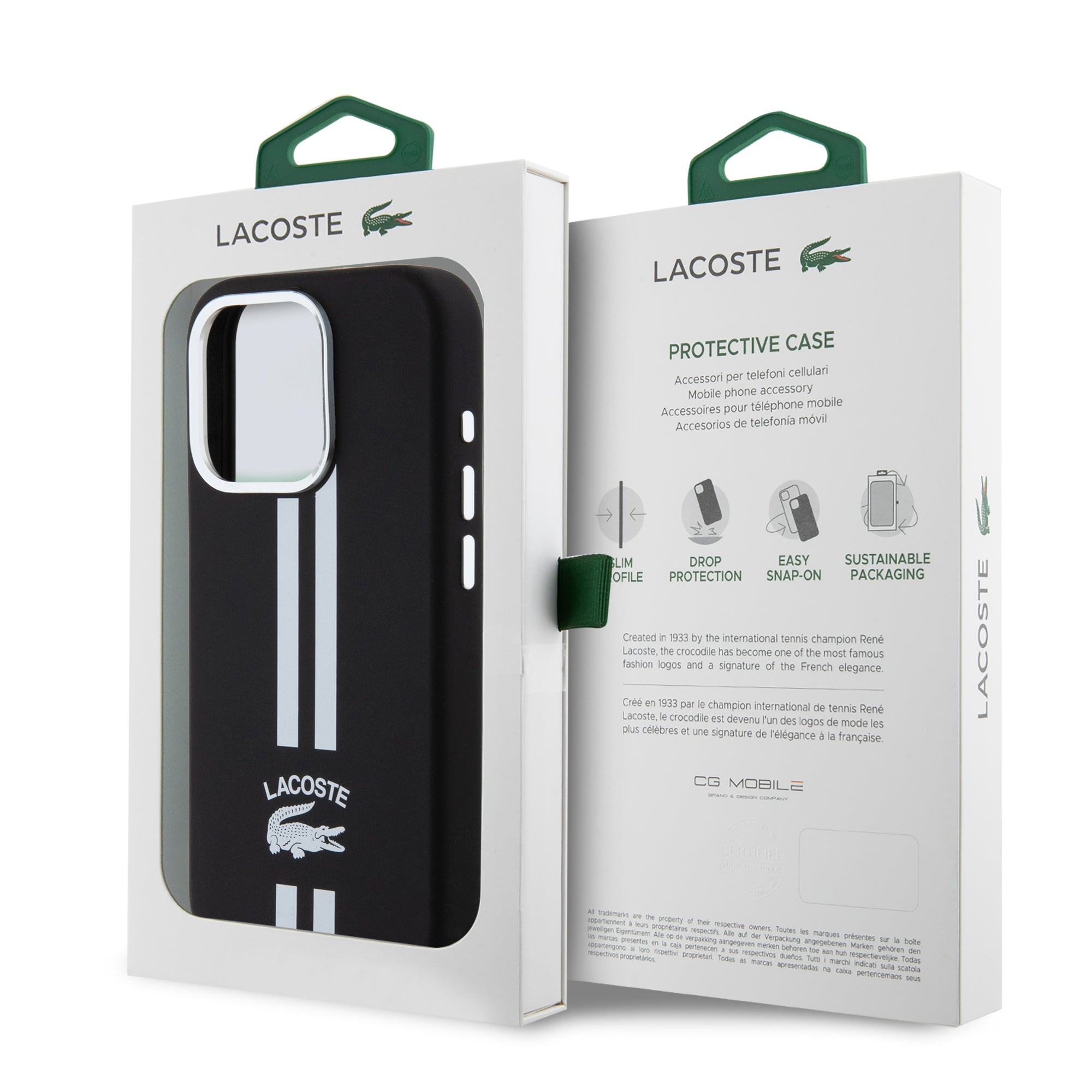 Lacoste Stripes Hard Case Θήκη προστασίας από Liquid σιλικόνη για iPhone 15 Pro (Μαύρο)