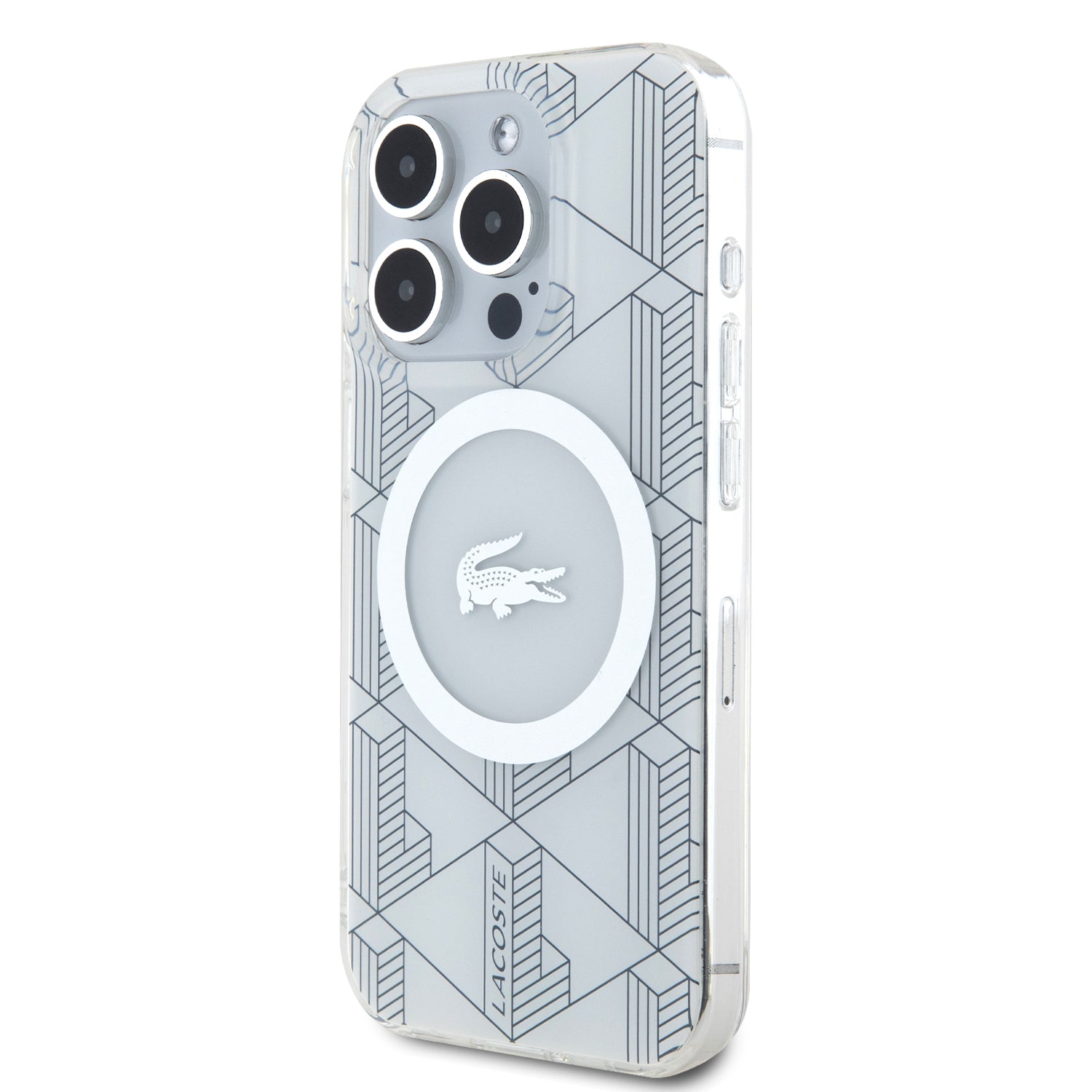 Lacoste Magsafe Monogram Croc Logo Hard Case Θήκη προστασίας από Σιλικόνη για iPhone 15 Pro Max (Farine/Silver)