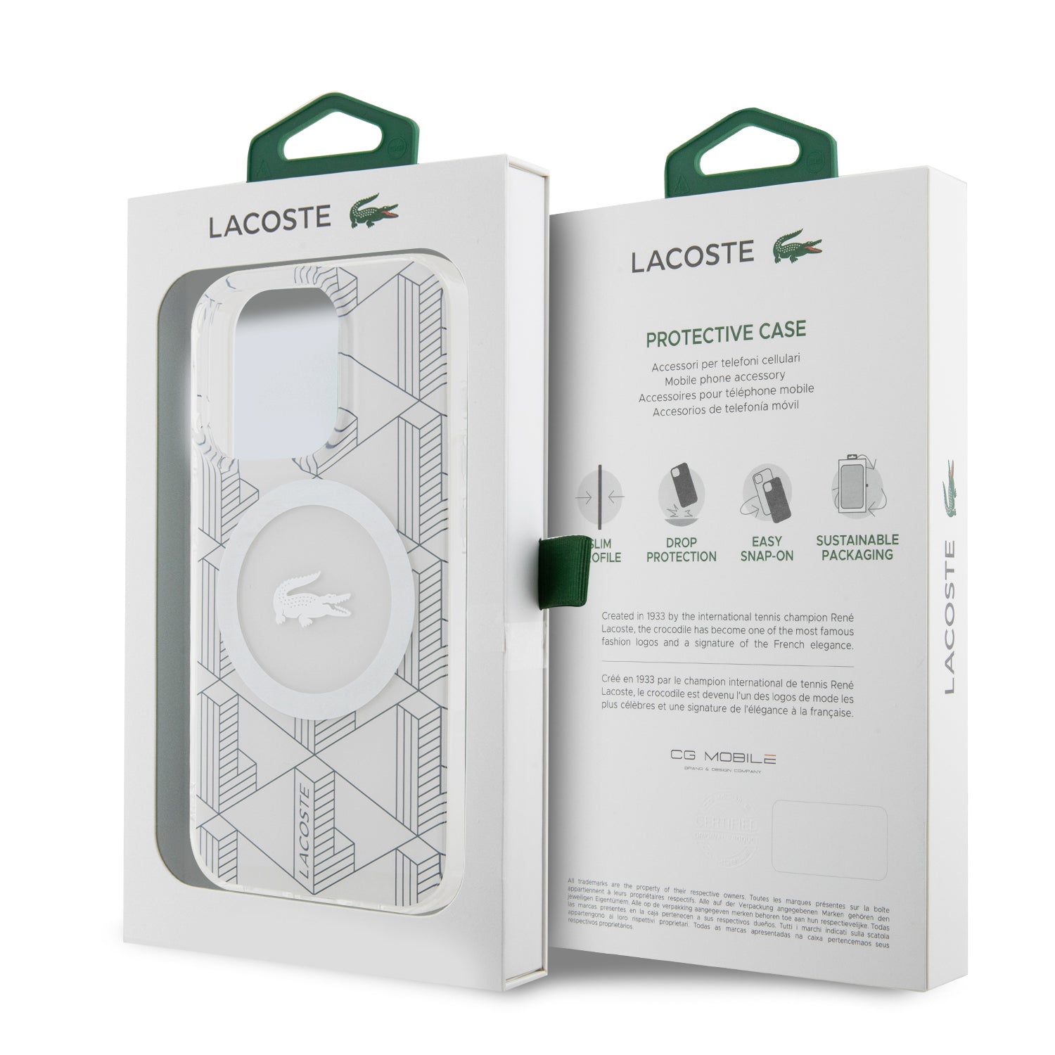 Lacoste Magsafe Monogram Croc Logo Hard Case Θήκη προστασίας από Σιλικόνη για iPhone 15 Pro Max (Farine/Silver)