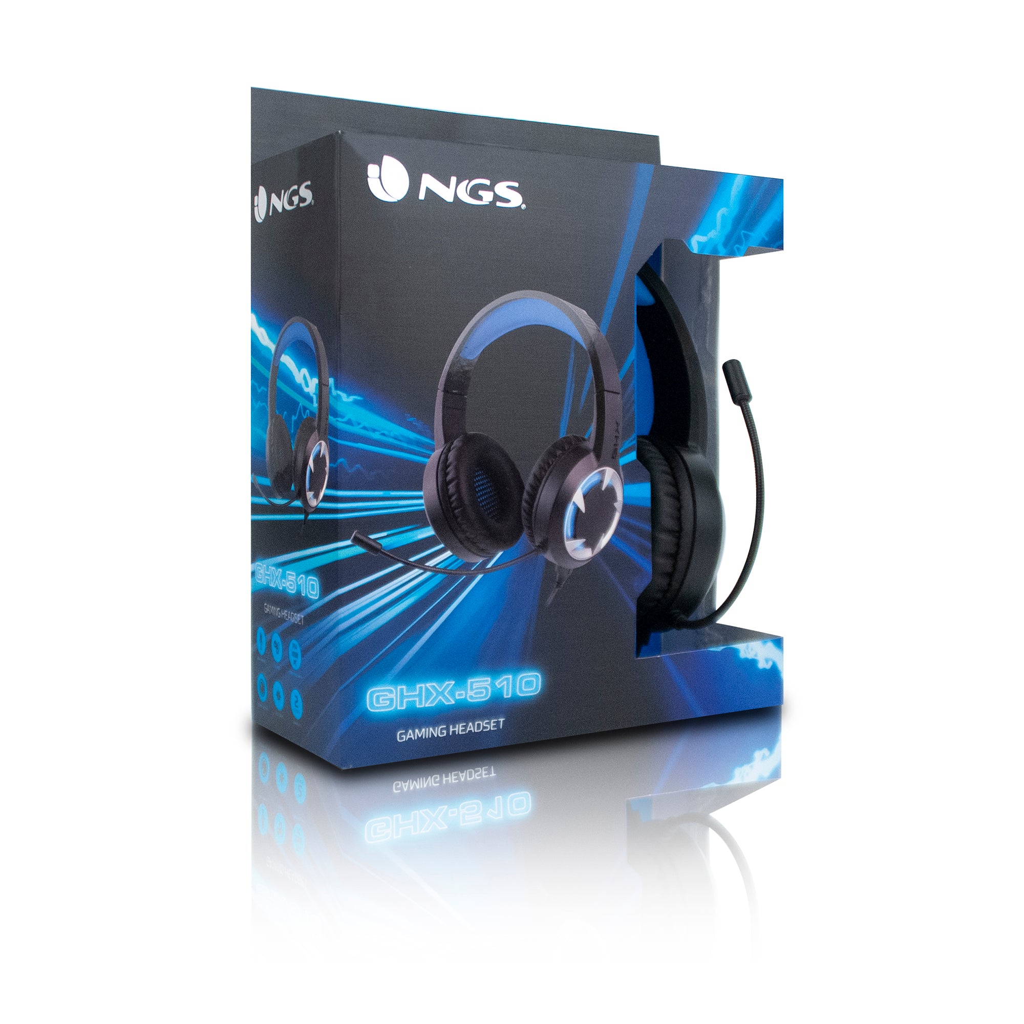 NGS GHX-510 Over Ear Gaming Headset με LED Lights & Volume Control, USB / 3.5mm, σε μαύρο/μπλε χρώμα