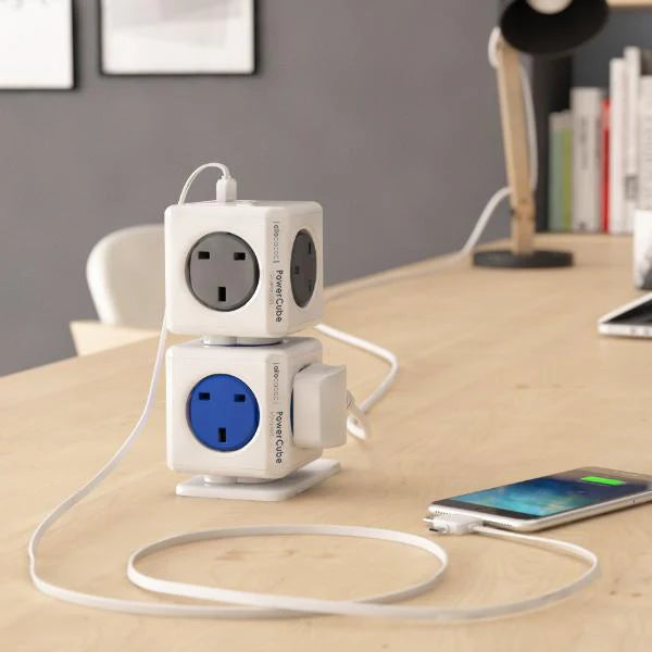 Allocacoc Powercube Extended Usb 1.5m - Πολύπριζο 4 θέσεων UK x 2 USB Γκρι - (7400GY/UKEUPC)