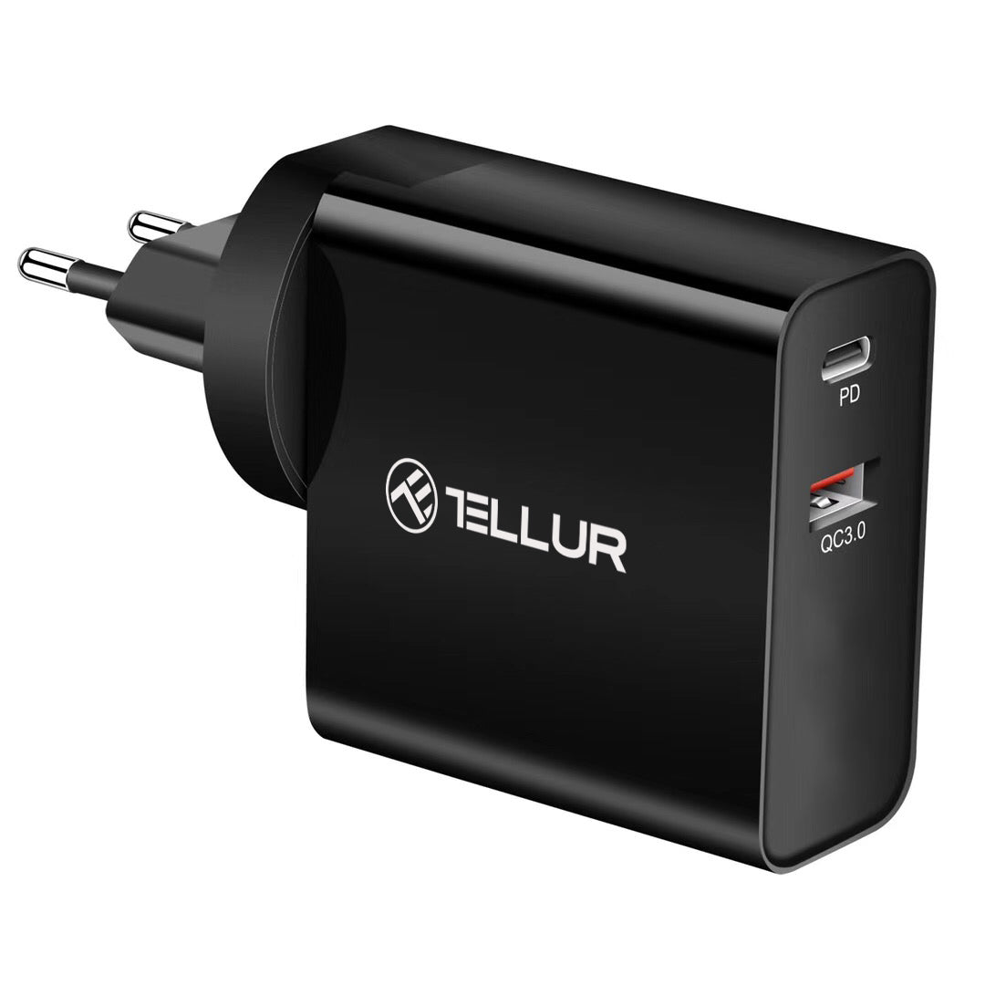 Tellur Pdhc1 Φορτιστής Δύο Θυρών 48W Pd (Pd30W + Qc3.0) 3 Βυσμάτων (Us, Eu, Uk), Σε Μαύρο Χρώμα – Θήκη για κινητό από το PhoneBazaar.gr
