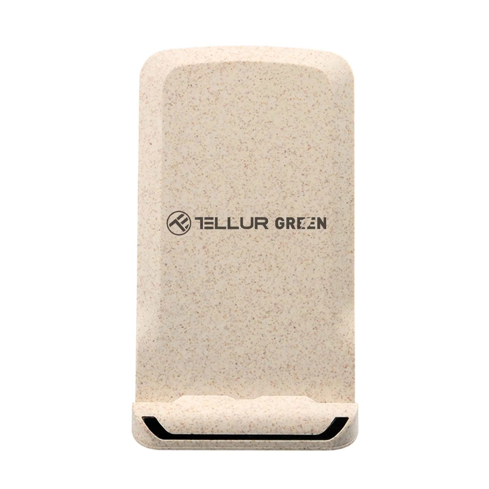 Tellur - Green - 15W Wireless Desk Charger - Cream - Wheat Straw