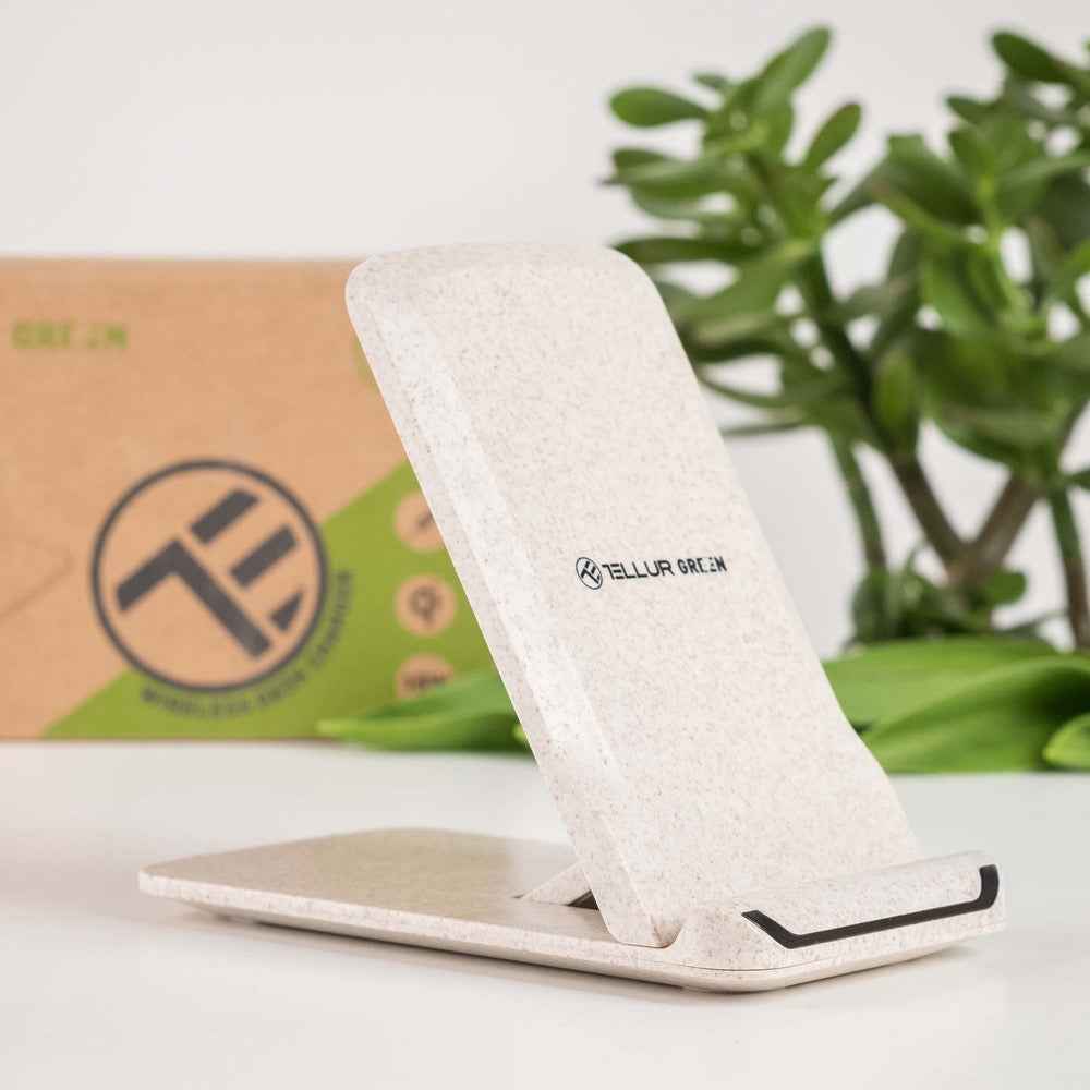 Tellur - Green - 15W Wireless Desk Charger - Cream - Wheat Straw