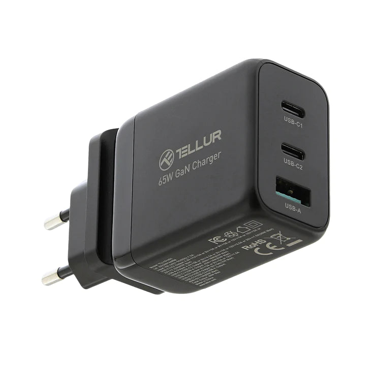 Tellur Gan 65W 3-Port Wall Charger, 2Xusb-C + Usb-A, Eu, Uk, Us- Φορτιστής Τοίχου 3 Θυρών Σε Μαύρο Χρώμα – Θήκη για κινητό από το PhoneBazaar.gr