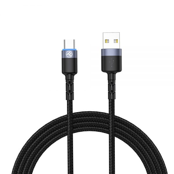 Tellur Data Cable Usb To Type-C With Led Light, 2A, 2M, Nylon, Black – Θήκη για κινητό από το PhoneBazaar.gr