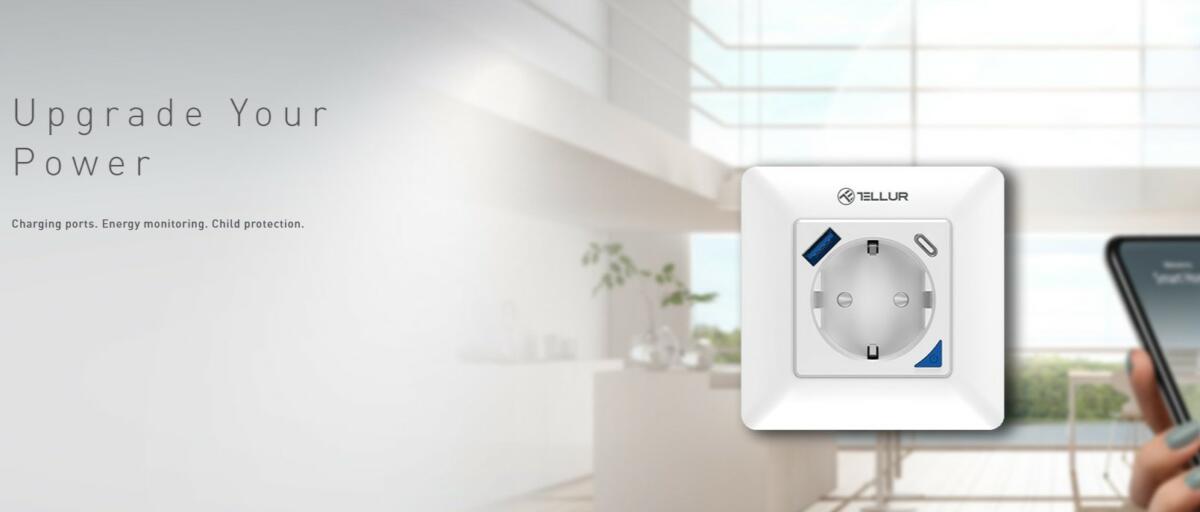Tellur Smart WiFi Έξυπνη Πρίζα Ρεύματος 3600W / 16A με ενσωματωμένες θύρες 1xUSB 18W & 1xUSB-C PD 20W σε λευκό (TLL331531)