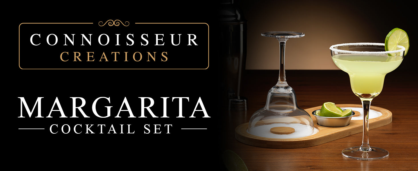The Source – Margarita Cocktail Set – Connoisseur Creations Σετ Παρασκευής Κοκτέιλ με Ποτήρια & Ξύλινο Δίσκο