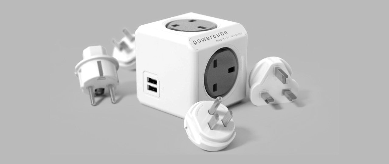 Allocacoc® PowerCube |ReWirable| Πολύπριζο 5 θέσεων UK & 4x plugs  Γκρι - 1850GY/UKRU4P