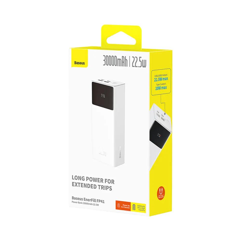Baseus EnerFill FP41 Power Bank 30000mAh 22.5W με 2 Θύρες USB-A και Θύρα USB-C Λευκό Baseus