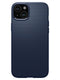 Η θήκη Spigen Liquid Air Case για iPhone 15 Plus σε μπλε χρώμα διαθέτει ένα τριγωνικό σχέδιο με υφή με σύνθεση TPU. Περιλαμβάνει δύο φακούς κάμερας και ένα φλας στην επάνω αριστερή γωνία, χρησιμοποιώντας την τεχνολογία Air Cushion για επιπλέον προστασία, διατηρώντας παράλληλα έναν κομψό, μινιμαλιστικό σχεδιασμό.