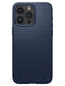 Η θήκη Spigen Liquid Air Case για iPhone 15 Pro Max σε μπλε χρώμα διαθέτει ένα σκούρο μπλε τριγωνικό σχέδιο, προσφέρει προστασία τριπλής κάμερας με τεχνολογία Air Cushion και είναι κατασκευασμένη από ανθεκτικό TPU για βελτιωμένη ανθεκτικότητα.