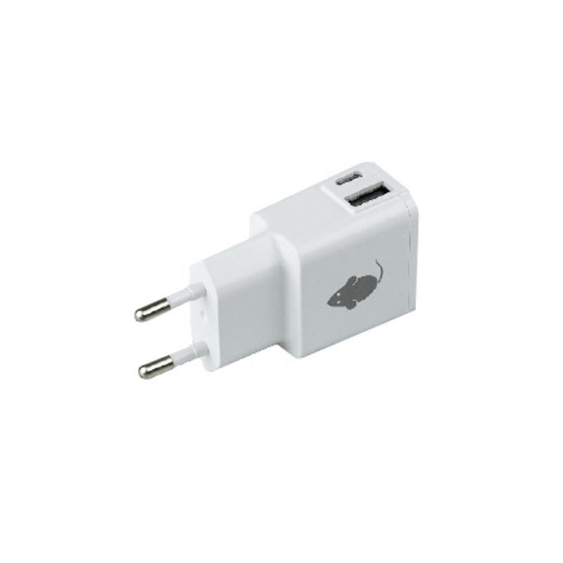 Greenmouse Dual Wall Charger – Διπλός Φορτιστής USB-A & USB-C 2,4A σε λευκό χρώμα με συσκευασία blister – 66956591