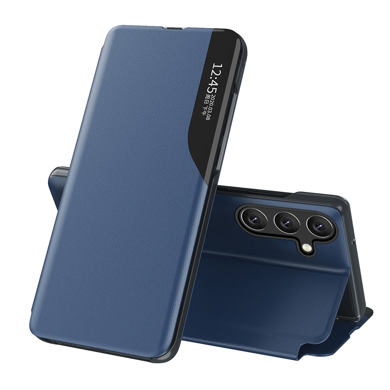 Οικολογική Δερμάτινη Παράθυρο Θήκη Για Samsung Galaxy A16 / A16 5G Με Flip - Βιβλίο And Βάση - Blue – Θήκη για κινητό από το PhoneBazaar.gr