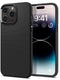 The iPhone 14 Pro Max is displayed with a Spigen Liquid Air Case in matte black, displaying 9:41 and Wednesday, September 7. The case boasts ανθεκτική κατασκευή TPU for durability and τεχνολογία απορρόφησης κραδασμών, ενώ μικρά εικονίδια ειδοποίησης εμφανίζονται στο επάνω κέντρο της οθόνης.