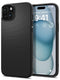 Θήκη Spigen Liquid Air iPhone 15 σε Μαύρο ματ με γεωμετρικό σχέδιο, διαθέτει τεχνολογία Air Cushion. Η οθόνη δείχνει 9:41 και την ημερομηνία, Τετάρτη 13 Σεπτεμβρίου, με διάφορα εικονίδια και γραφικά στοιχεία, συμπεριλαμβανομένου ενός γραφικού στοιχείου καιρού που εμφανίζει 32 μοίρες.