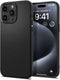 Η θήκη Spigen Liquid Air iPhone 15 Pro σε Μαύρο Ματ προβάλλει το τηλέφωνο από μπροστά και πίσω. Στην οθόνη εμφανίζεται η Τρίτη 12 Σεπτεμβρίου στις 9:41. Η θήκη διαθέτει τριγωνικό σχέδιο και μονάδα κάμερας με τριπλό φακό που προστατεύεται από την τεχνολογία Air Cushion της Spigen για πρόσθετη ανθεκτικότητα.