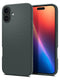 Η θήκη Spigen Liquid Air iPhone 16 σε σκούρο πράσινο χρώμα παρουσιάζεται με premium ματ υφή TPU για βελτιωμένη αντοχή. Διπλές κάμερες κοσμούν το πίσω μέρος, ενώ ένα ντεγκραντέ μοτίβο τονίζει την οθόνη, προσφέροντας κομψή σχεδίαση και ανώτερη προστασία από τις γρατσουνιές.