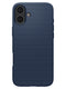 Η θήκη Spigen Liquid Air Case για iPhone 16 Plus σε μπλε χρώμα διαθέτει μοτίβο τριγώνου με υφή με διπλές εγκοπές κάμερας και άνοιγμα φλας επάνω αριστερά. Κατασκευασμένο από premium ματ TPU, προσφέρει εξαιρετική απορρόφηση κραδασμών και προστασία από τις γρατσουνιές.
