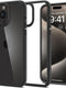 Δύο iPhone σε θήκες Spigen Ultra Hybrid iPhone 13 Matte Black προσφέρουν άνετη λαβή, εμφανίζονται την Τρίτη 12 Σεπτεμβρίου στις 9:41 με widget καιρού και ρολογιού. Στο πίσω μέρος φαίνονται τριπλοί φακοί κάμερας και ένα διαφανές τμήμα με το λογότυπο της Apple, εξασφαλίζοντας συμβατότητα με τη συσκευή.