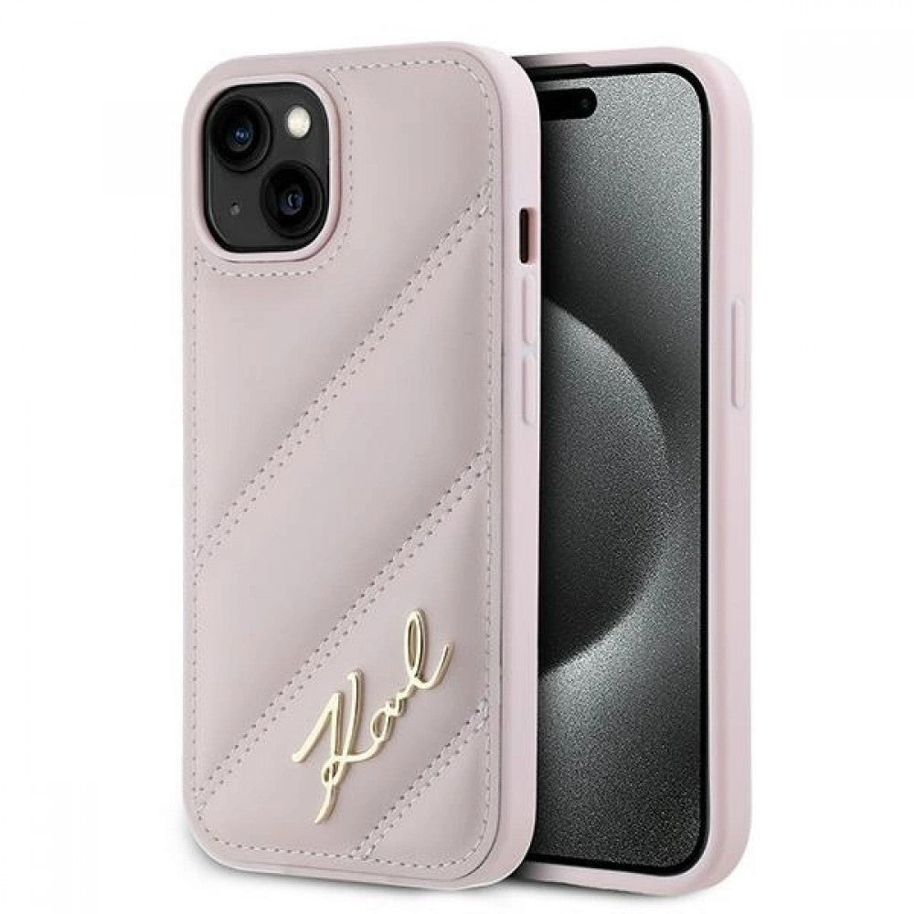 Karl Lagerfeld Diagonal Quilted Script Θήκη για iPhone 15  - Ρόζ