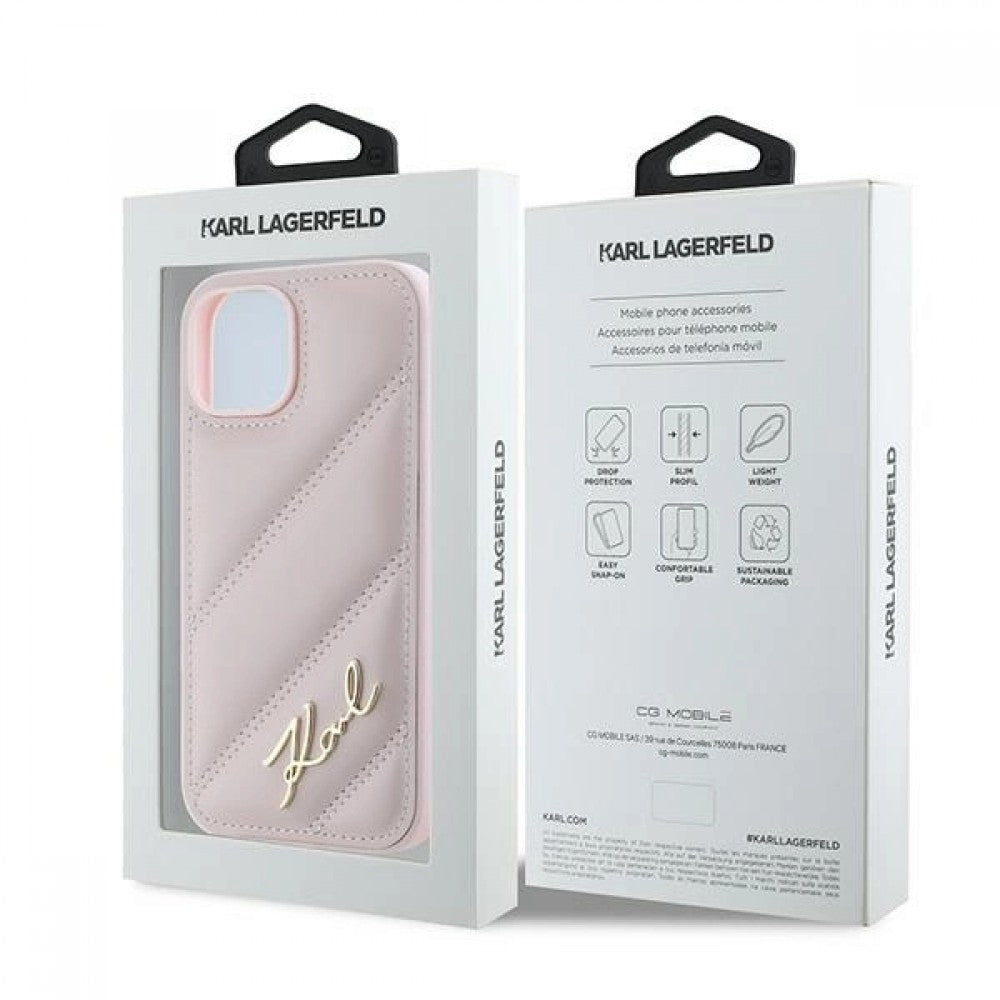 Karl Lagerfeld Diagonal Quilted Script Θήκη για iPhone 15  - Ρόζ