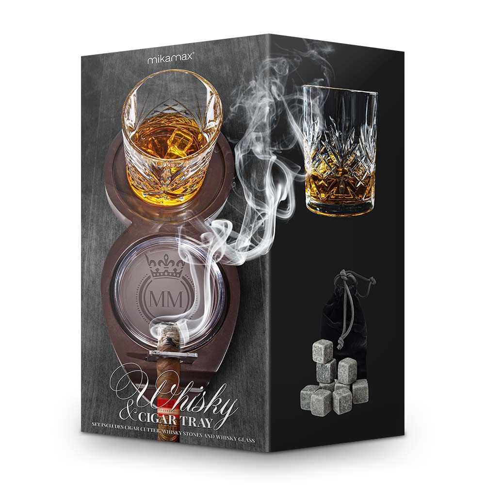 Whiskey & Cigar Tray – Ξύλινος Δίσκος για Ουίσκι & Πούρο
