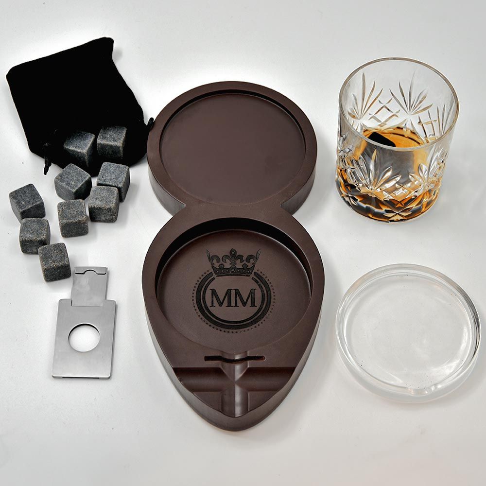 Whiskey & Cigar Tray – Ξύλινος Δίσκος για Ουίσκι & Πούρο